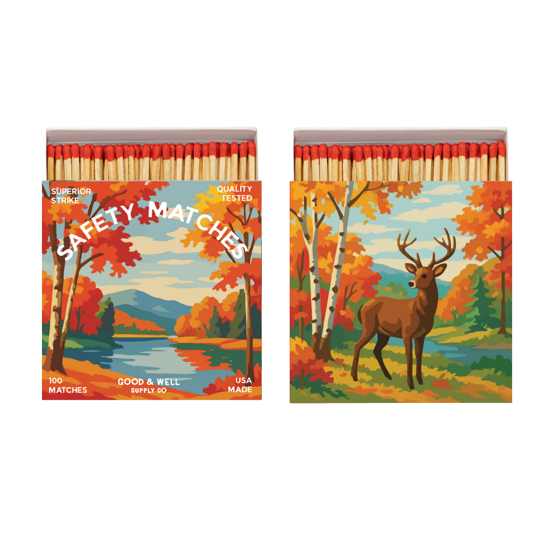Autumn Lake & Deer Square Matchbox