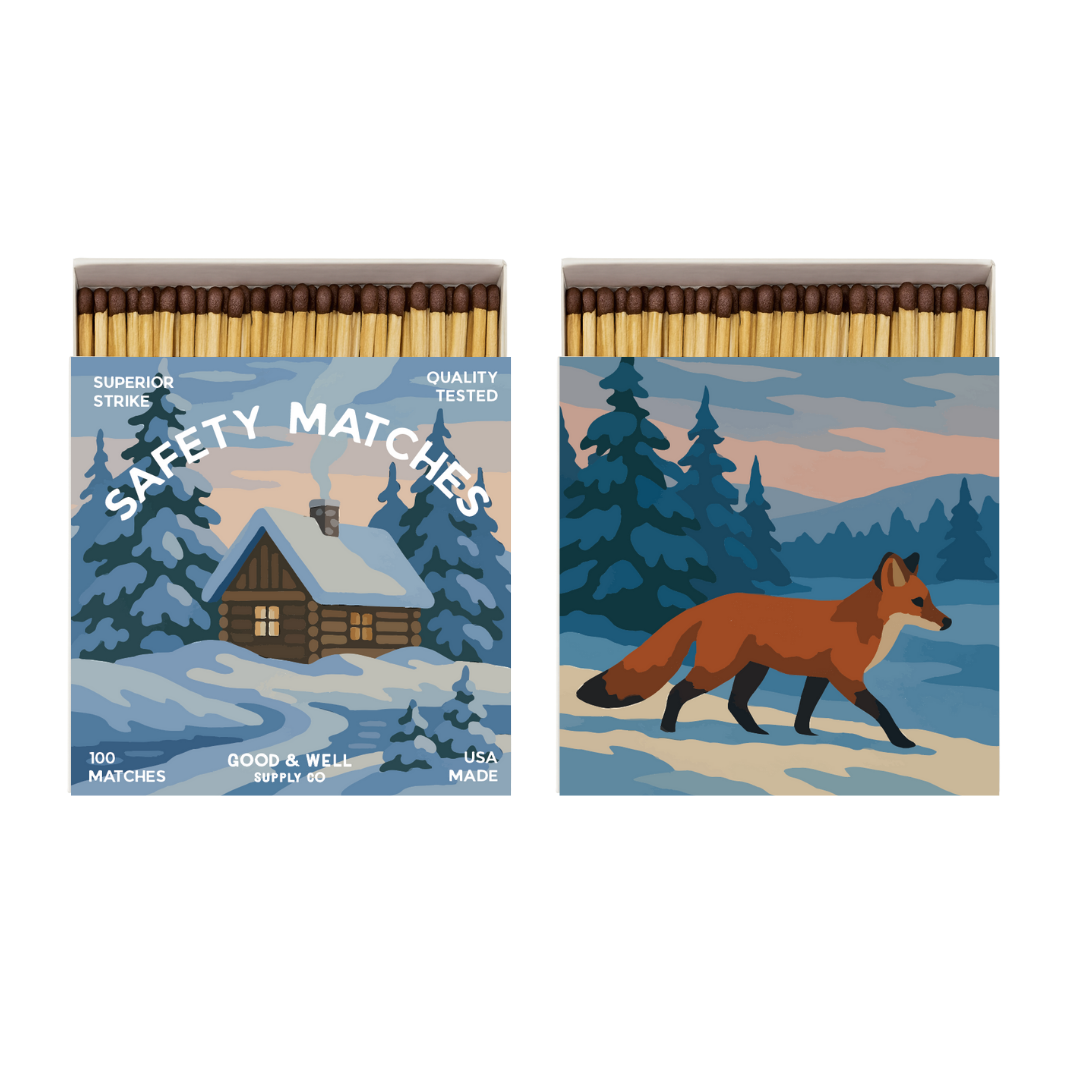 Cabin & Fox in Snow Square Matchbox