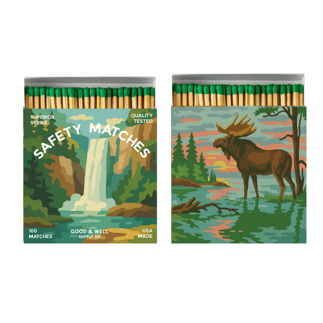 Waterfall & Moose Square Matchbox