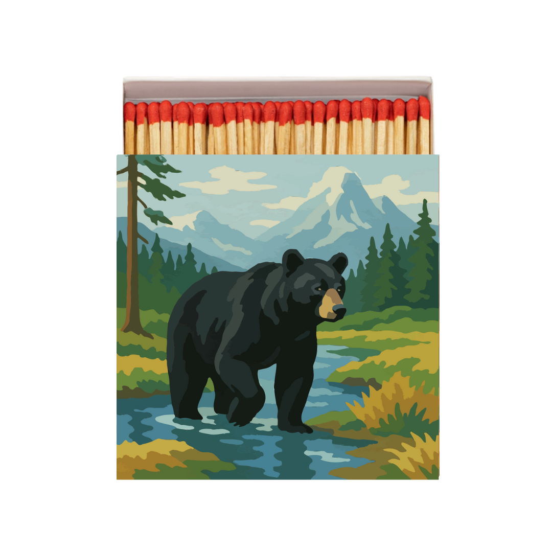 A-Frame Cabin & Bear Square Matchbox