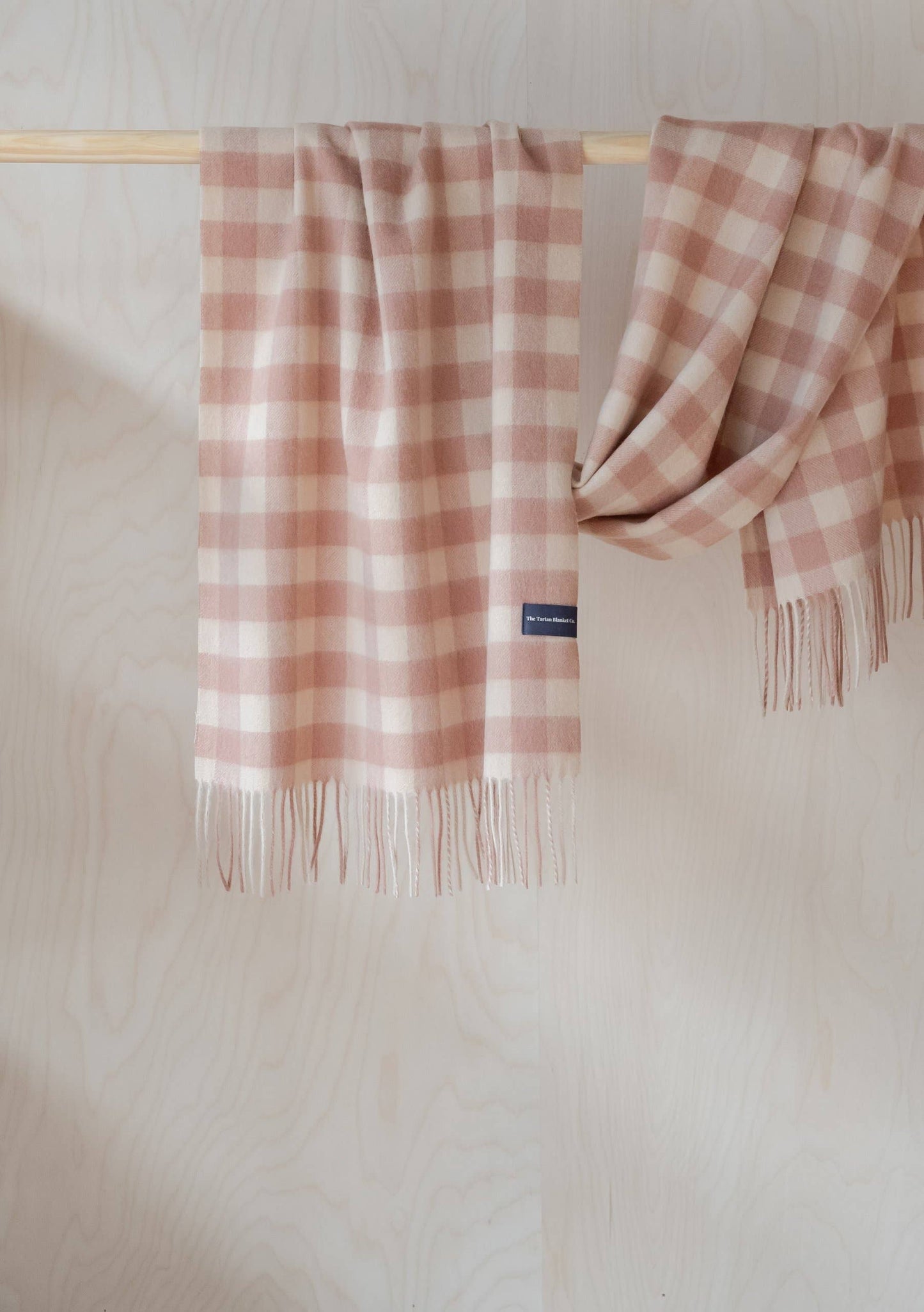 Lambswool Oversized Scarf in Blush & Sand Gingham
