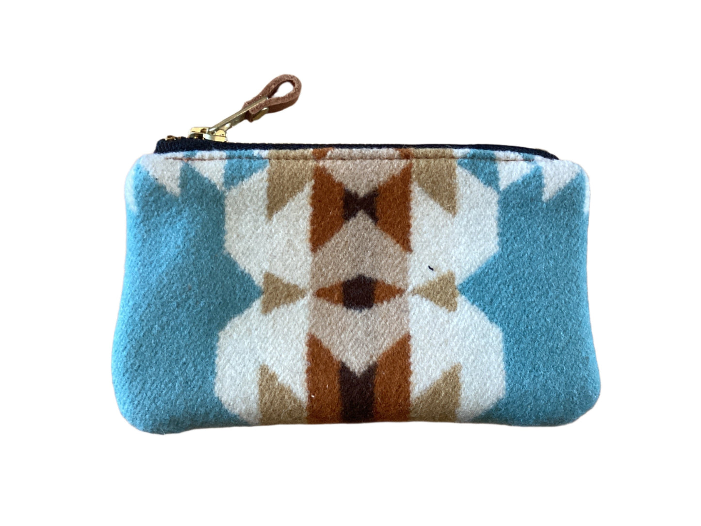 Pendleton & Leather Zipper Pouch - Light Blue