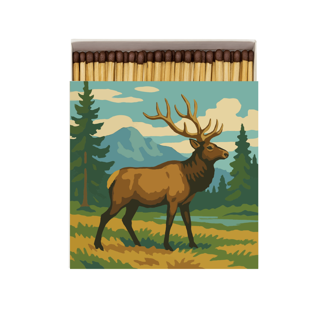 Mountain Lake & Elk Square Matchbox