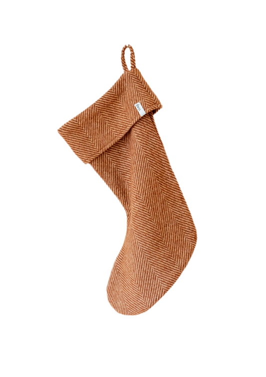 Recycled Wool Christmas Stocking in Rust Herringbone