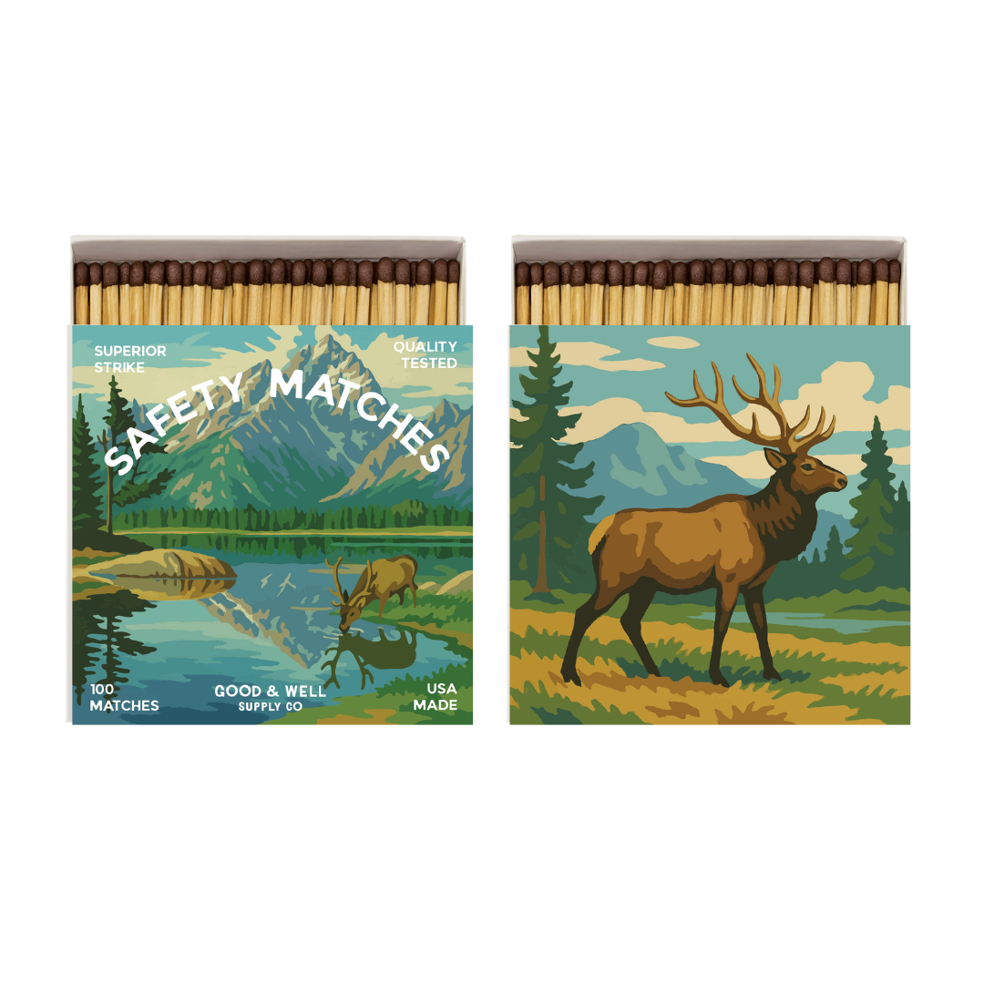 Mountain Lake & Elk Square Matchbox