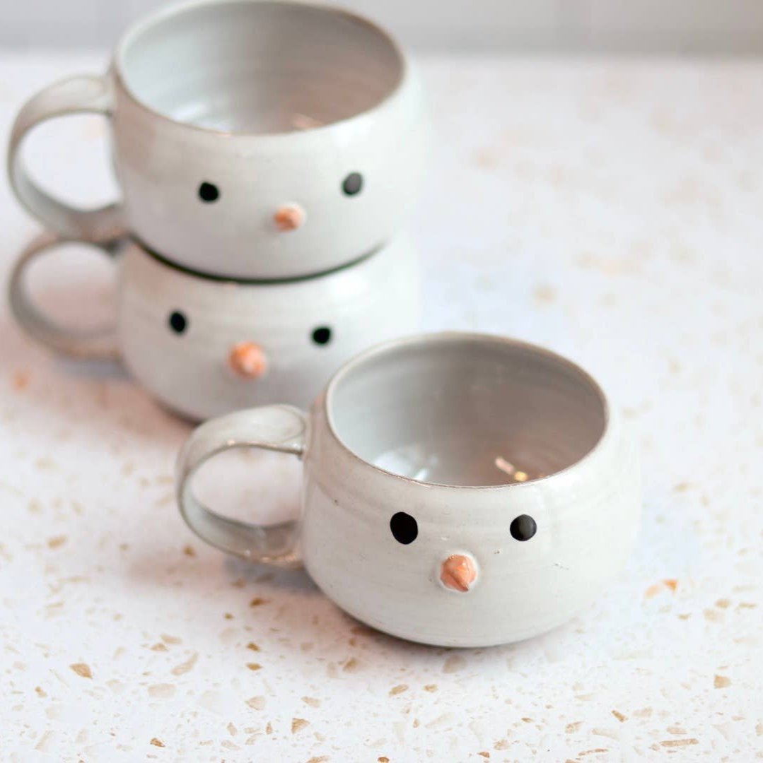 Snowman Handmade Coffee Mug Christmas Winter Pottery 