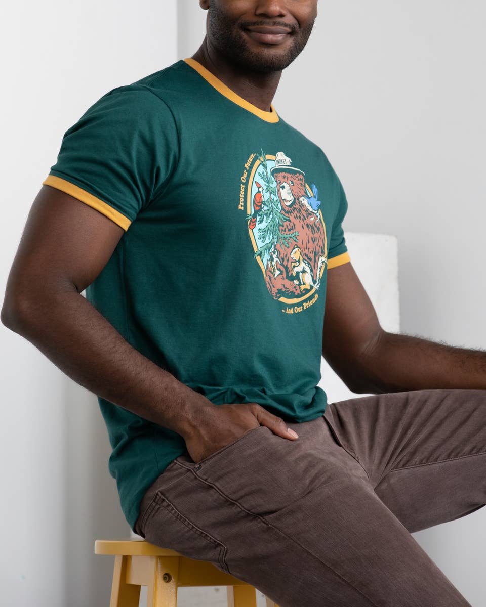 Smokey's Friends Ringer T-shirt: Glacier Blue/Redwood