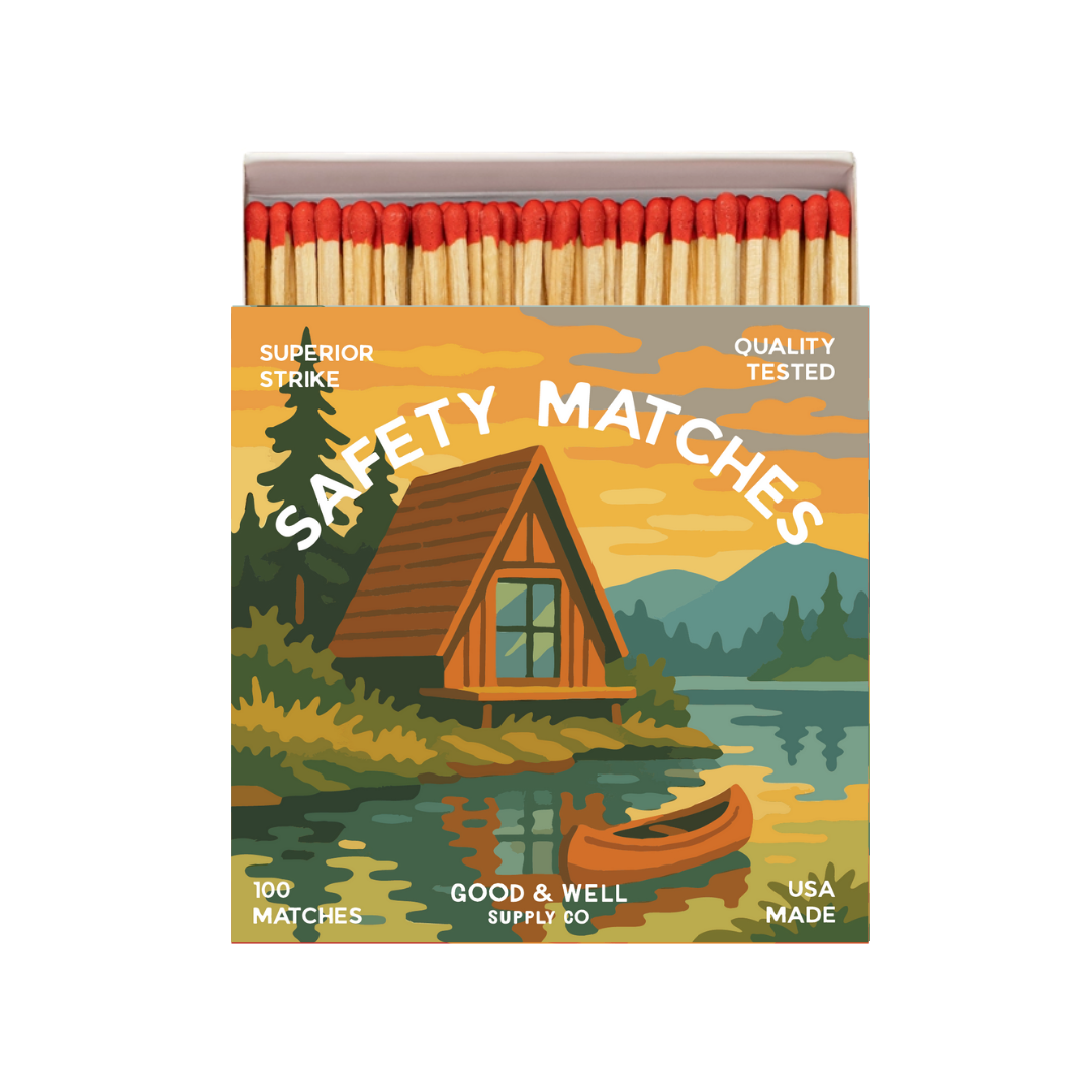 A-Frame Cabin & Bear Square Matchbox