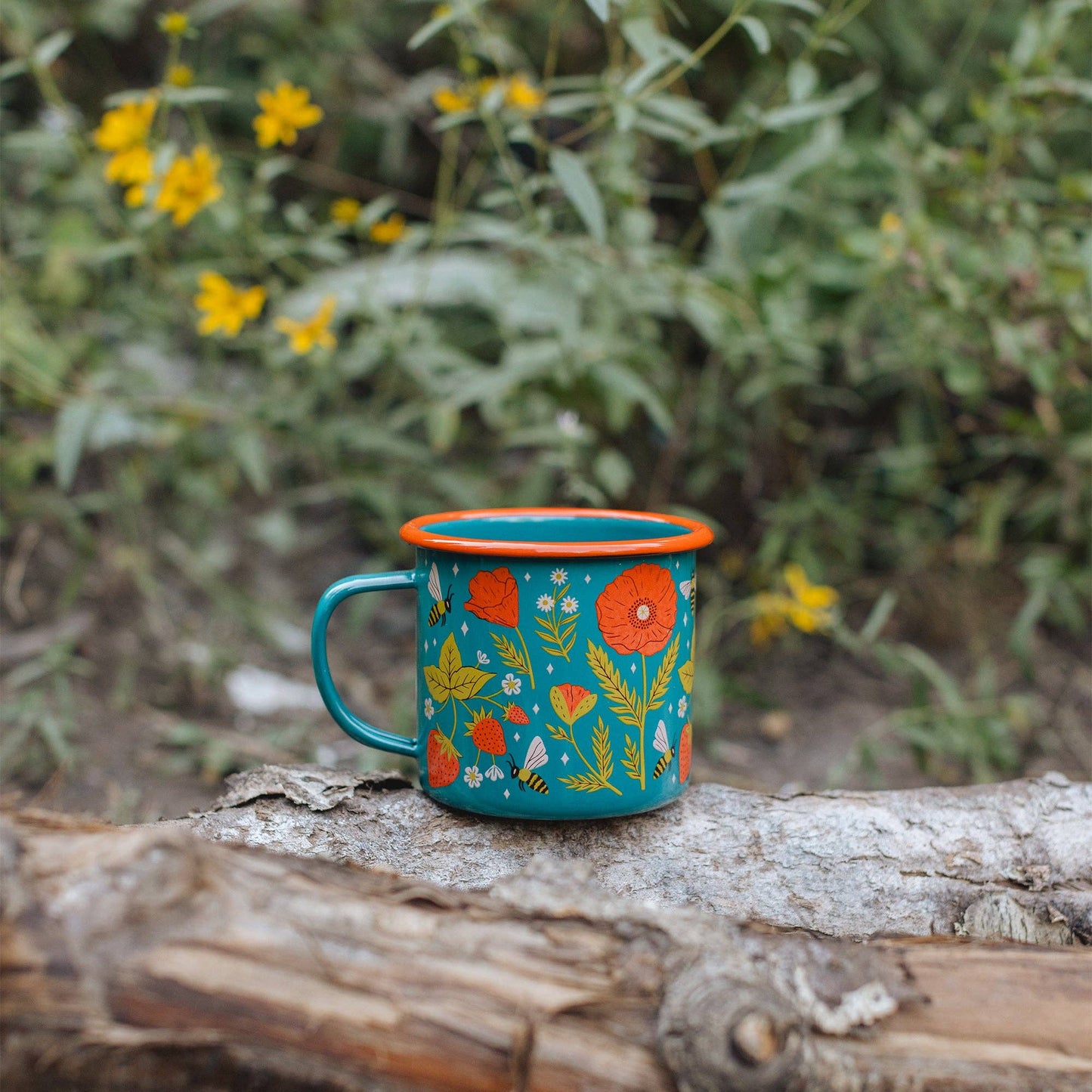 Garden Buzz Enamel Coffee Mug