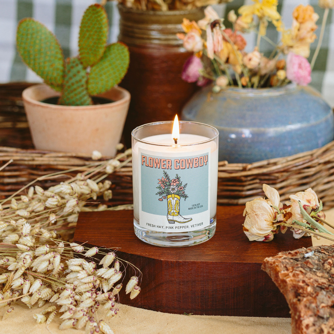 Flower Cowboy Wild West Candle