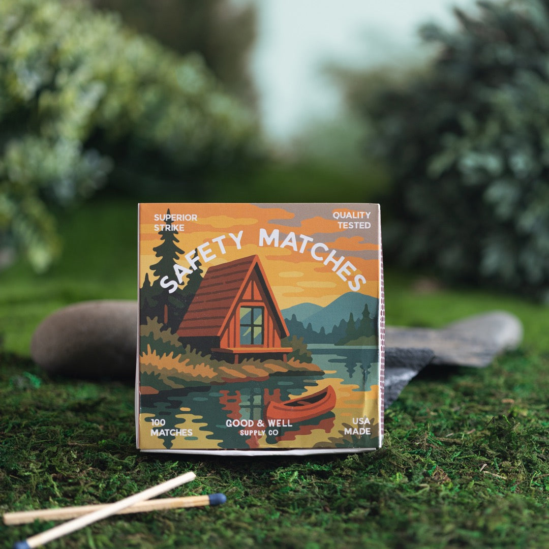 A-Frame Cabin & Bear Square Matchbox