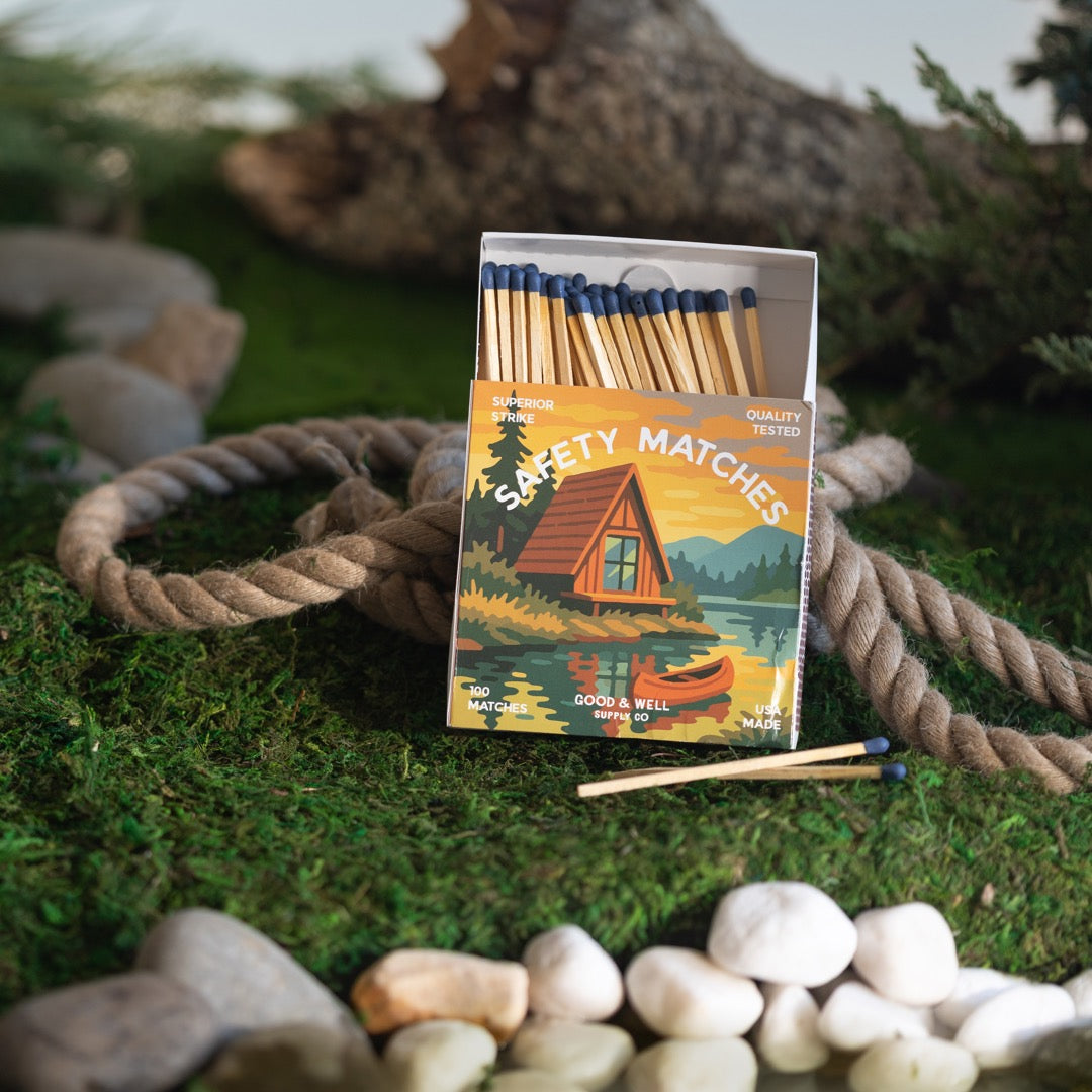 A-Frame Cabin & Bear Square Matchbox