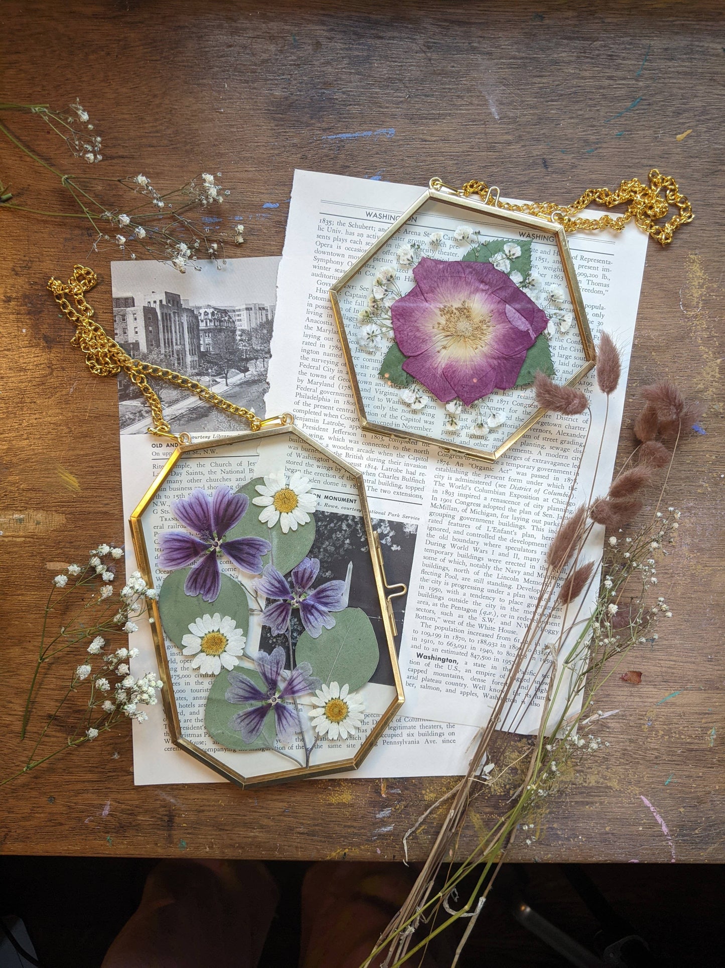 Pressed Flowers in Antique Brass Frame