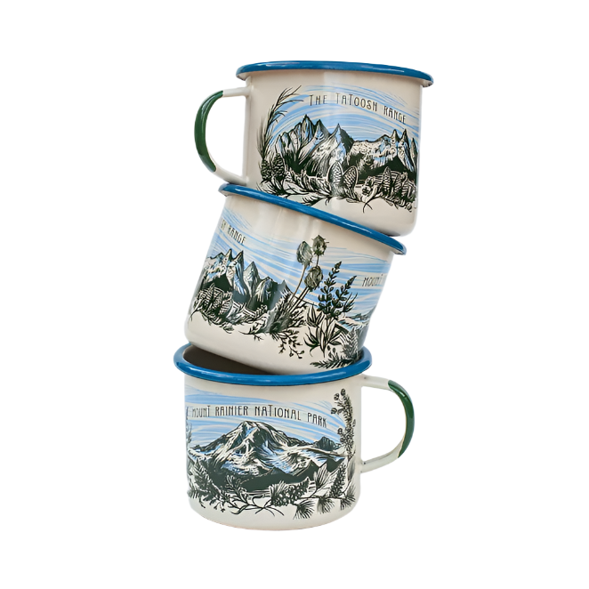 Mt Rainier Tatoosh Range Enamel Camping Mug