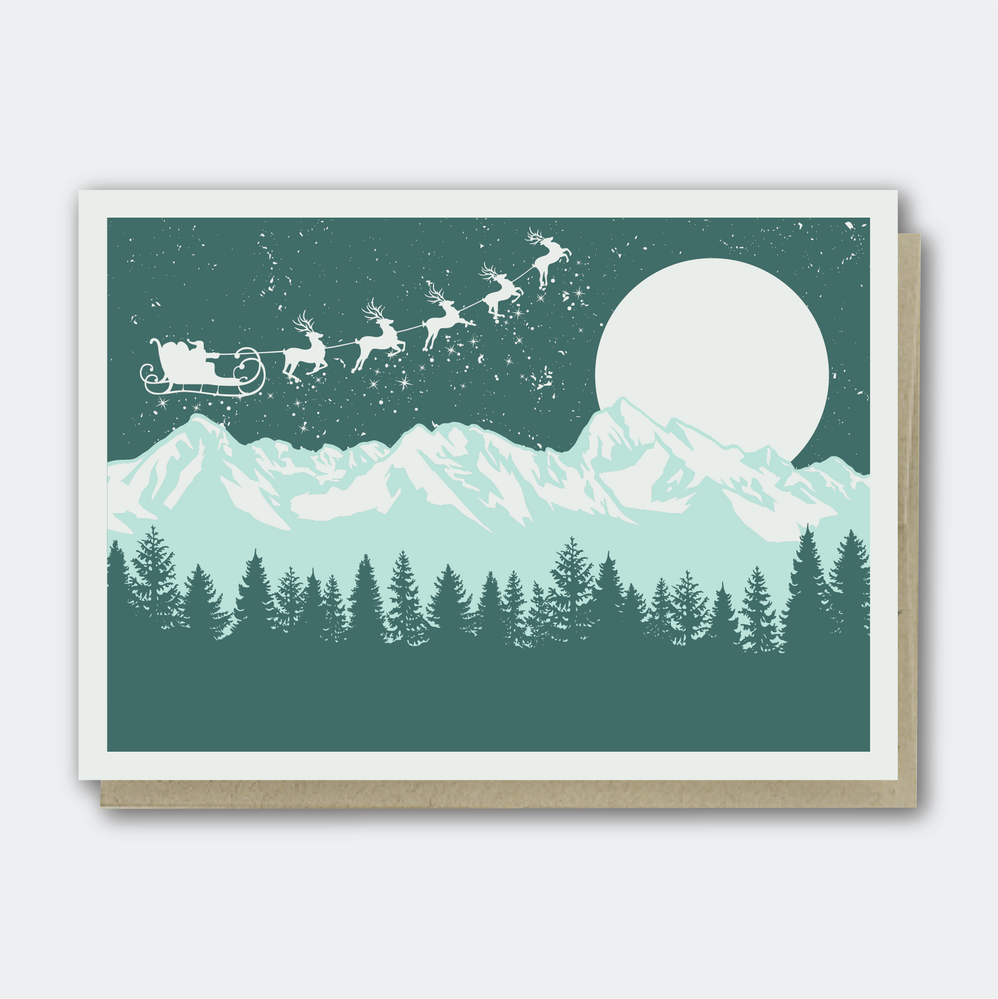 Santa Over Mountains Greeting Card