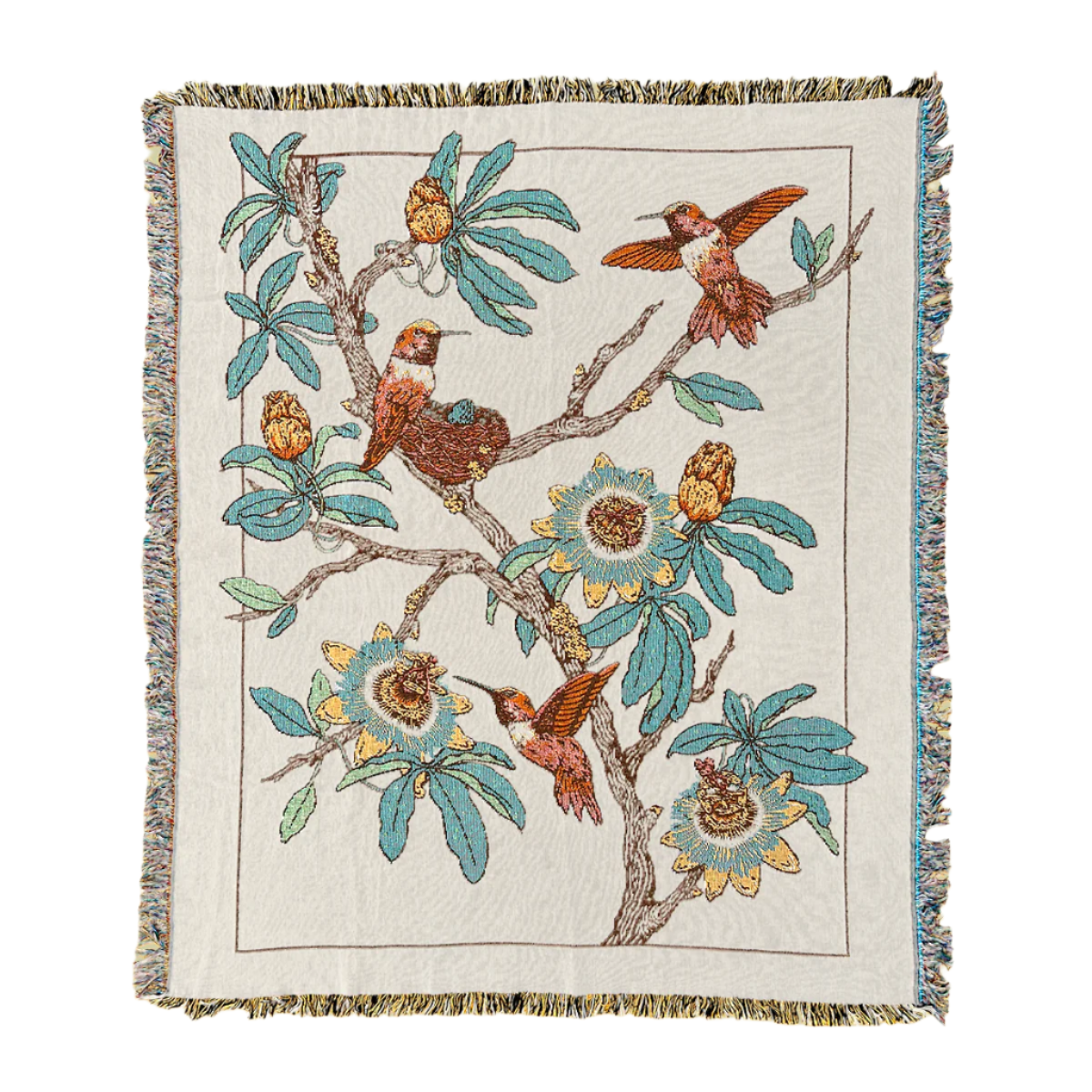 Hummingbird & Passionflowers Woven Blanket