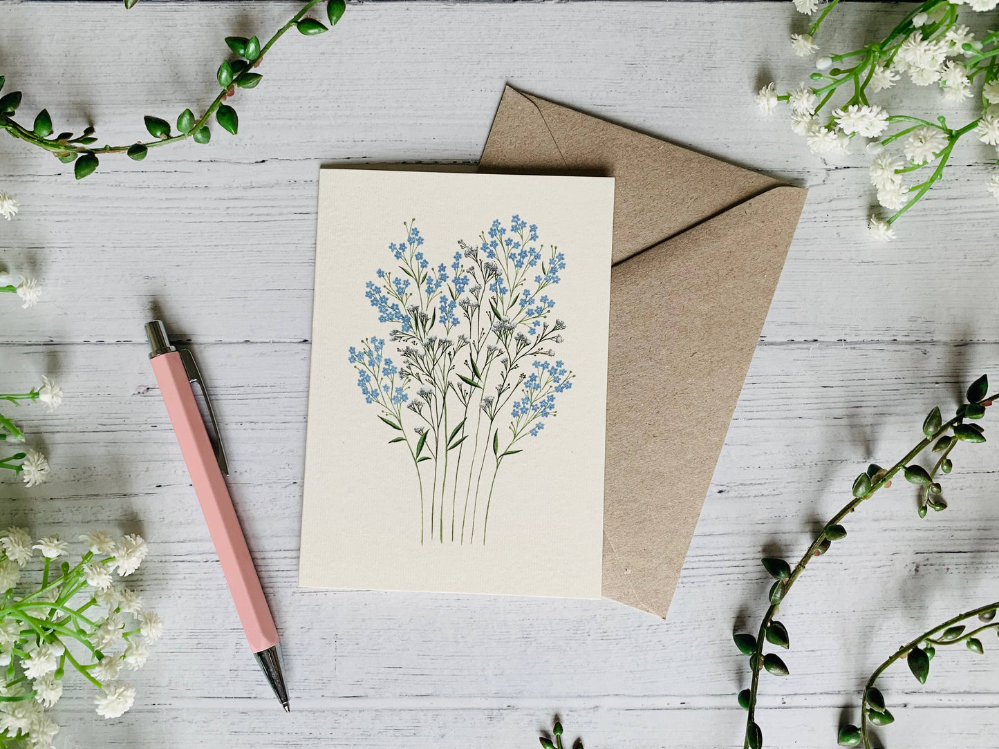 Forget Me Nots and Baby’s Breath Greeting Card