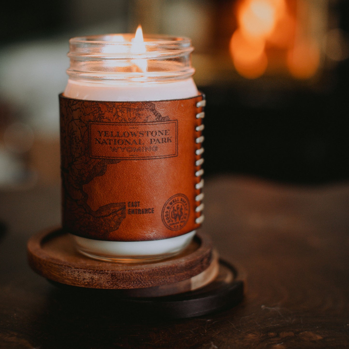 Heritage Park Maps Leather Candle