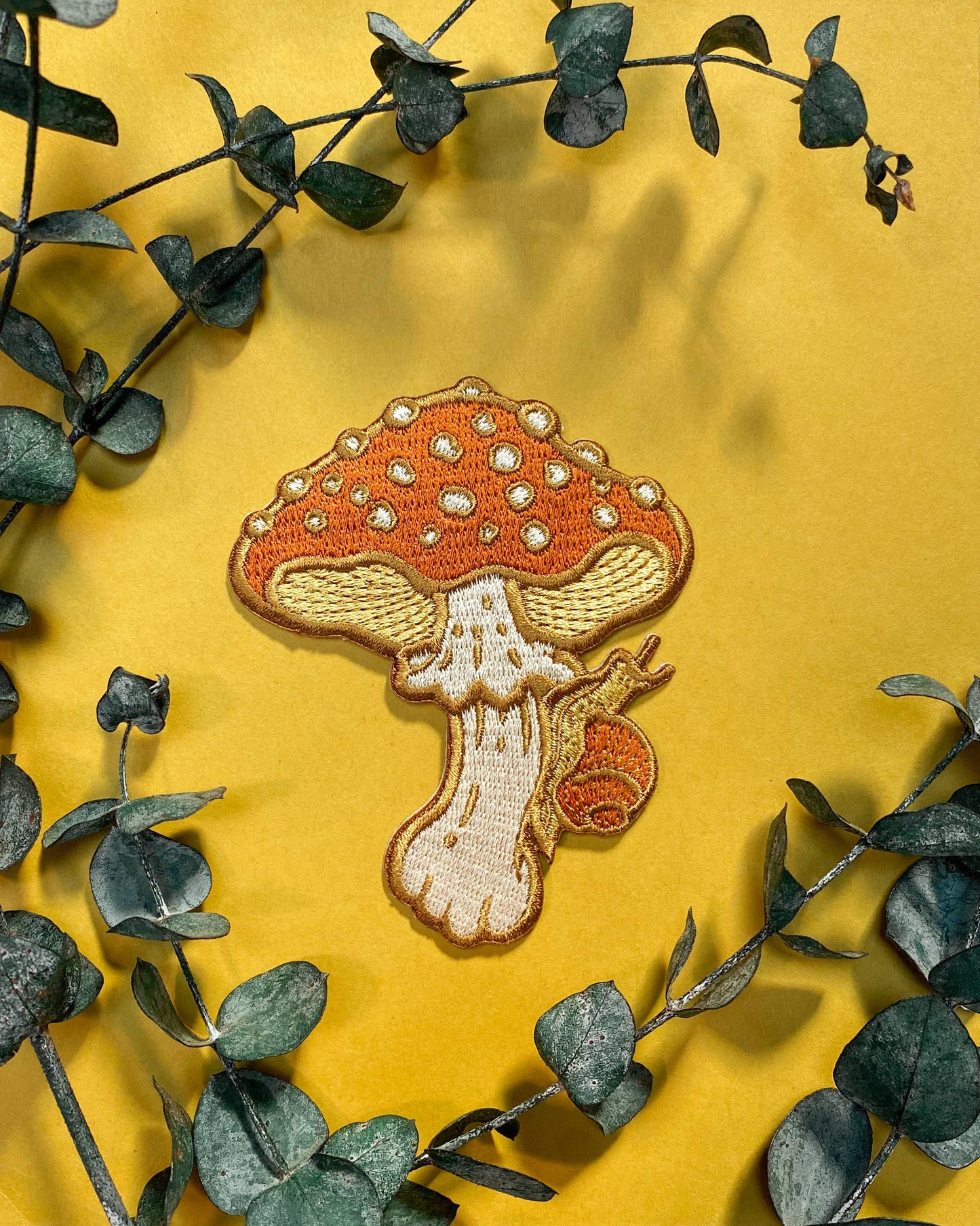 Mushroom and Snail Embroidered Patch, Iron on Patch