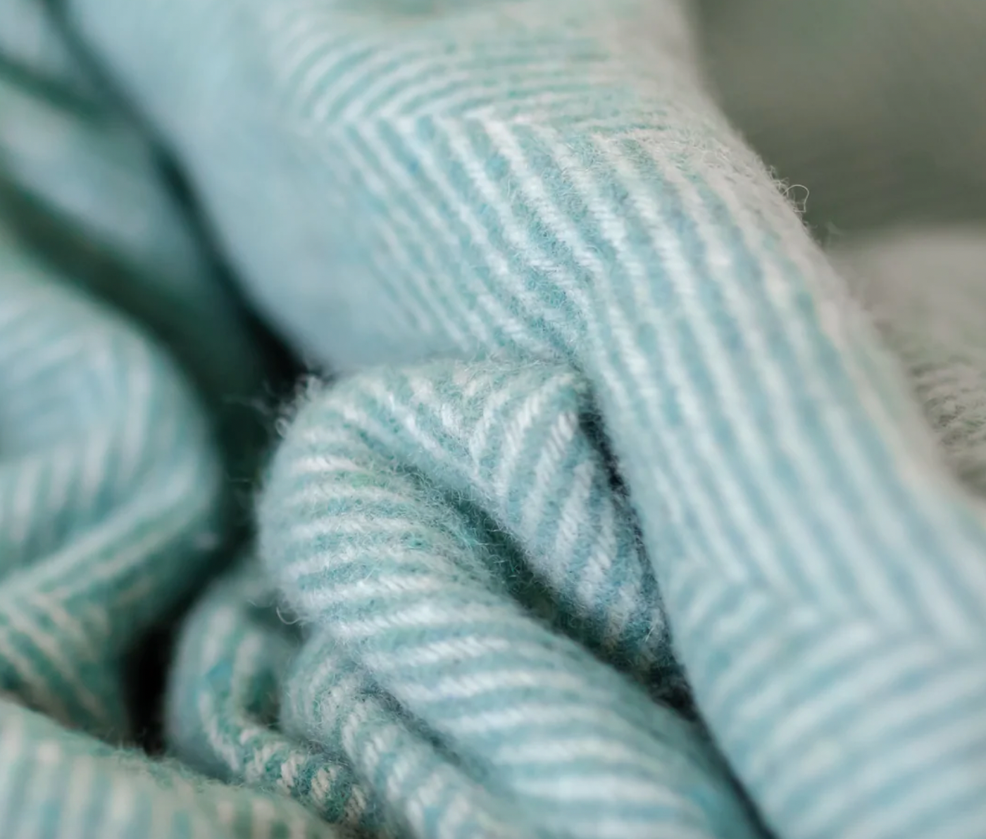 Recycled Wool Blanket in Pistachio Herringbone