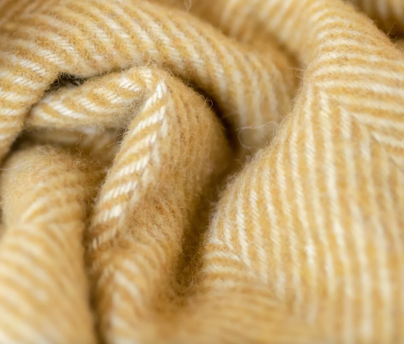 Recycled Wool Blanket in Mustard Herringbone