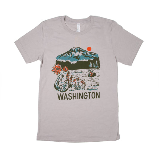 WA Mountain Lake All Gender Shirt (Light Gray)