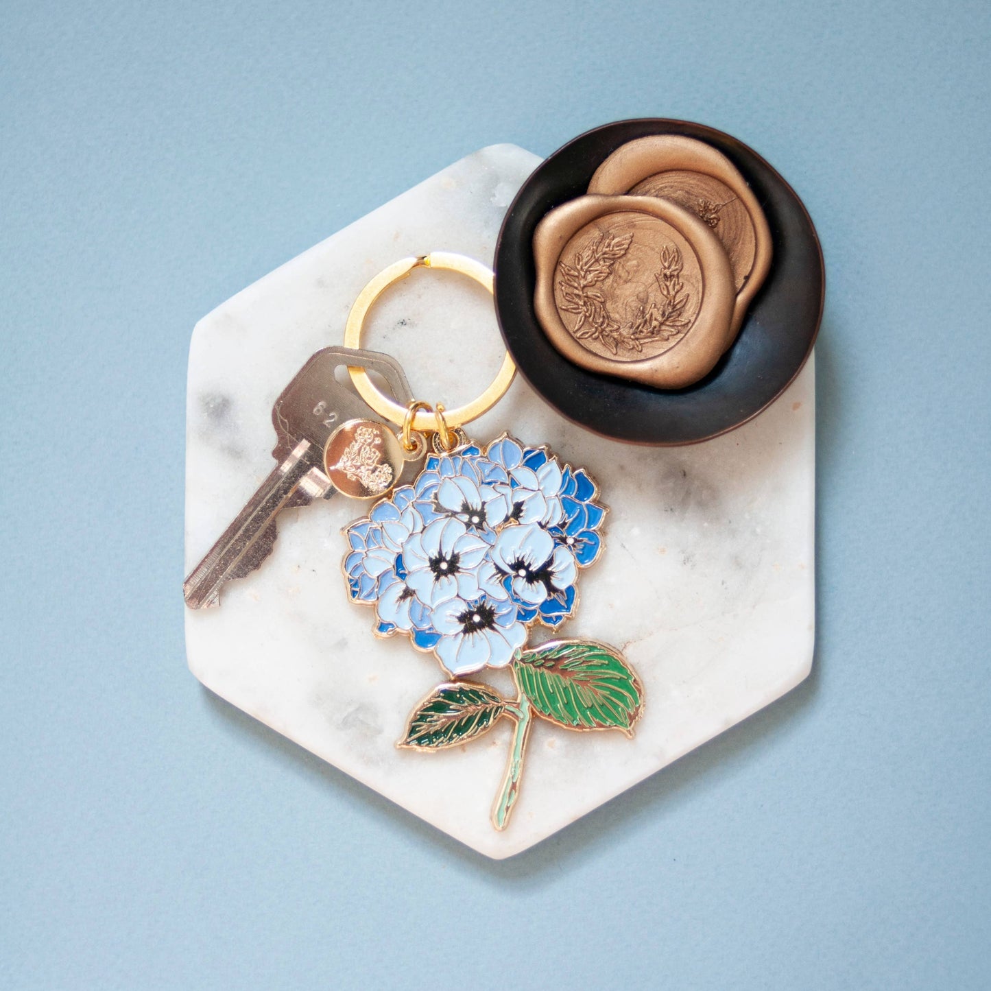 Blue Hydrangea Enamel Keychain