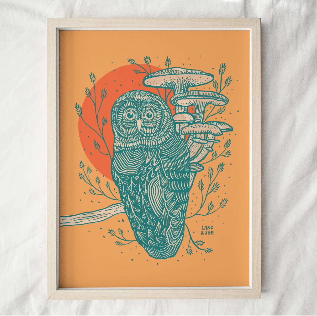 8" x 10" Wild Mushrooms & Owl Print
