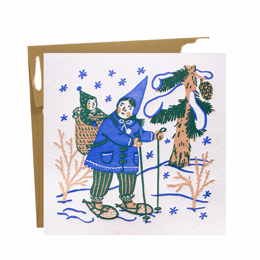 Snowshoeing Gnomes Greeting Card