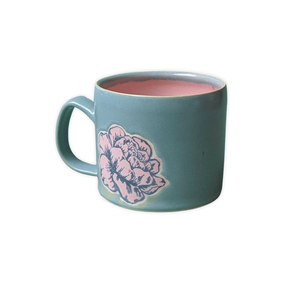 Small Essential Peony Mug - Pink & Mint - City in Bloom